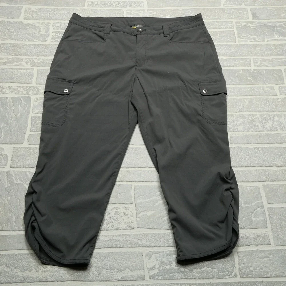 Eddie Bauer Travex Pants Womens Size 12 Gray Nylon Stretch Cargo‎ Carpi Travel